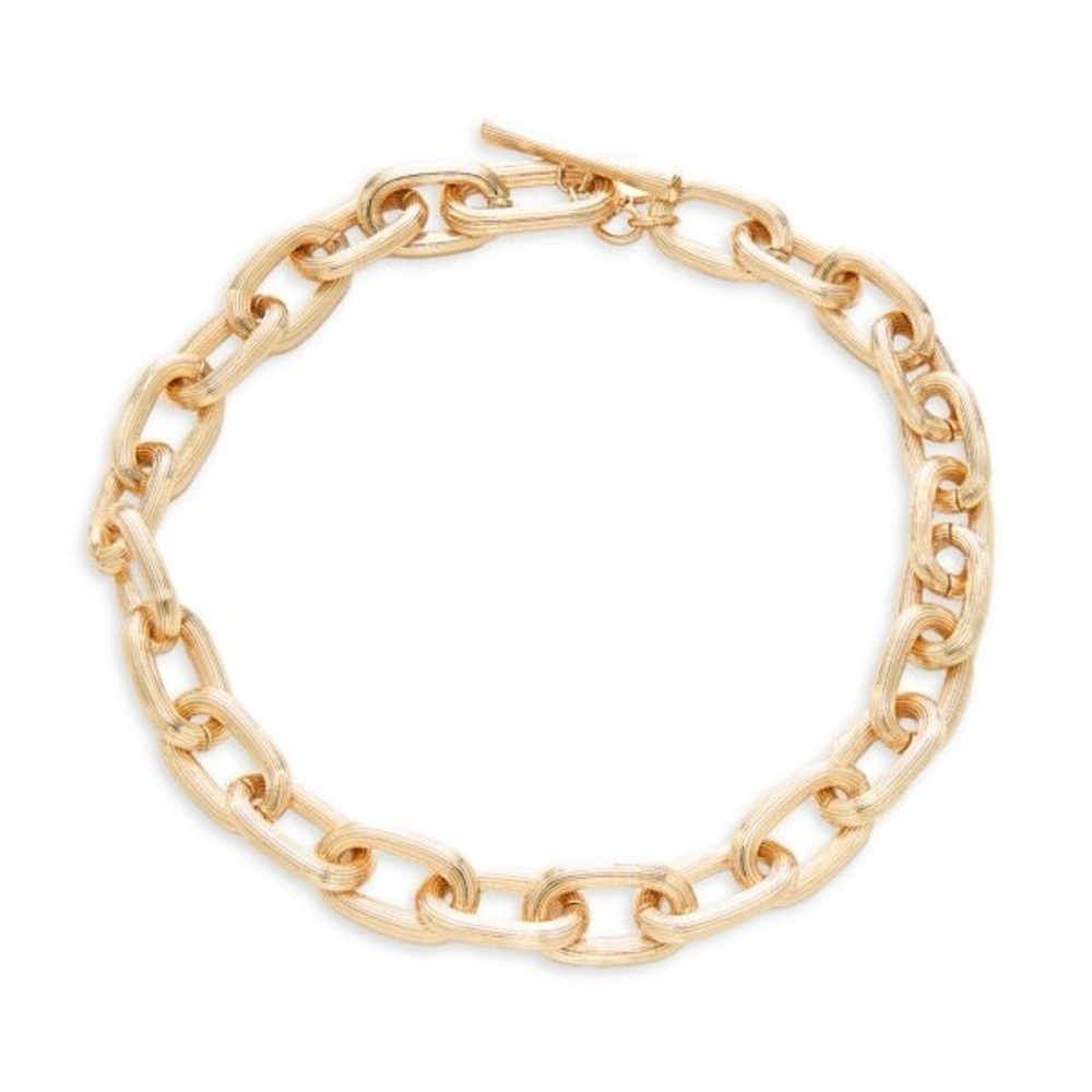 AllSaints New Gold Tone Brass Chunky Textured Link Chain Necklace 17 Inch